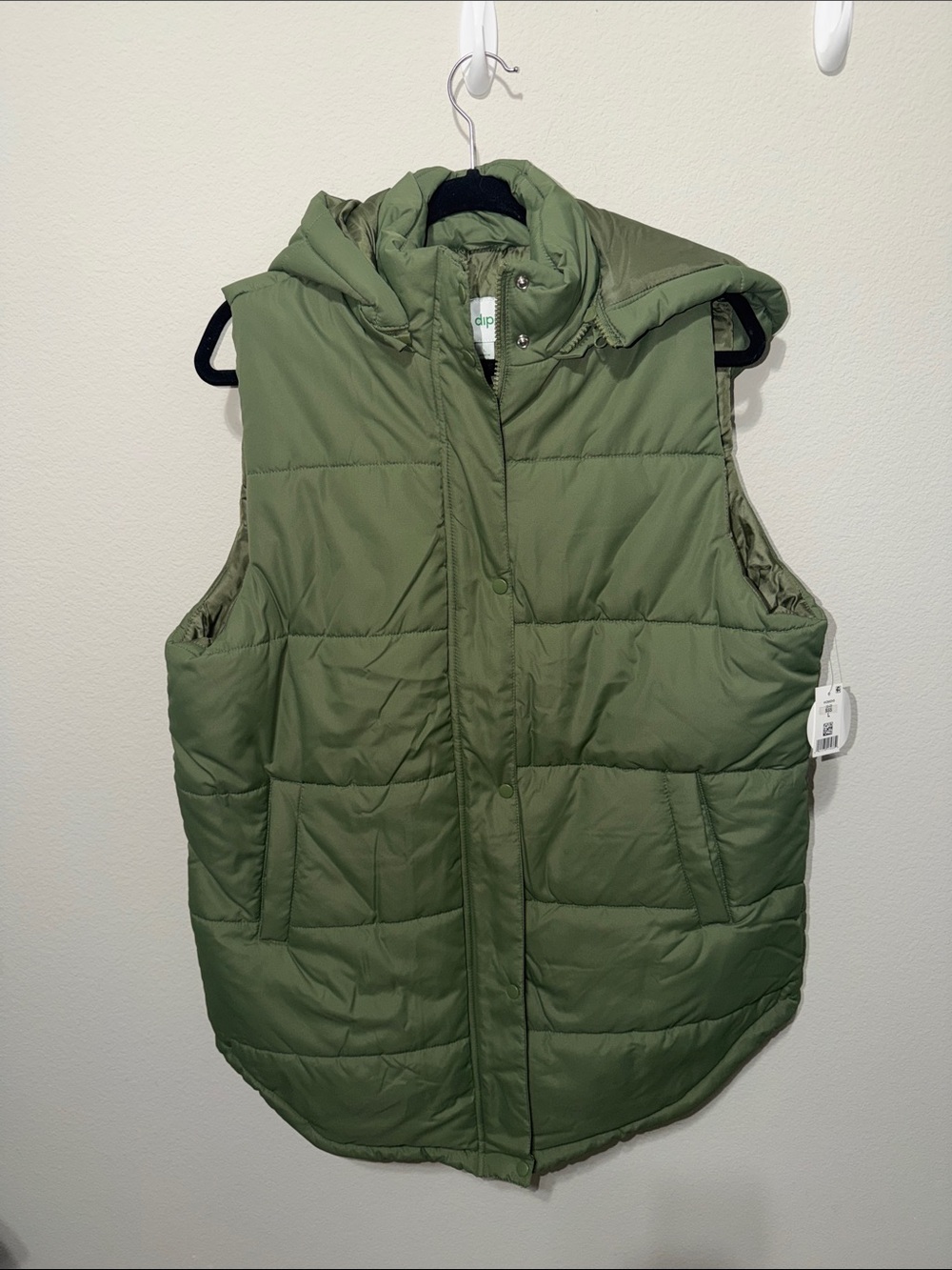 dip long vest Olive Green Quilted Hooded Puffer Vest - Women's